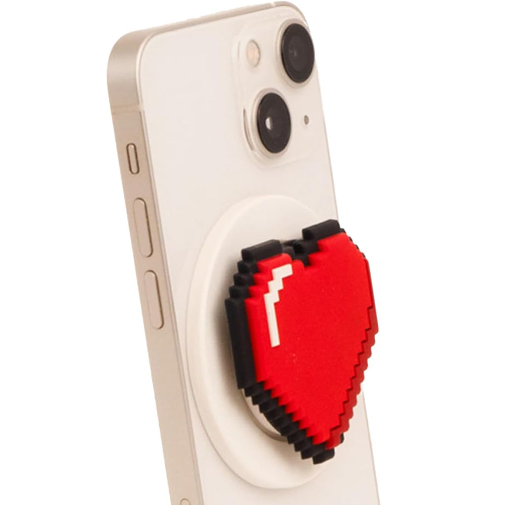 3D Pixel Art MagSafe Phone Grip & Stand – Red Love Heart Emoji White