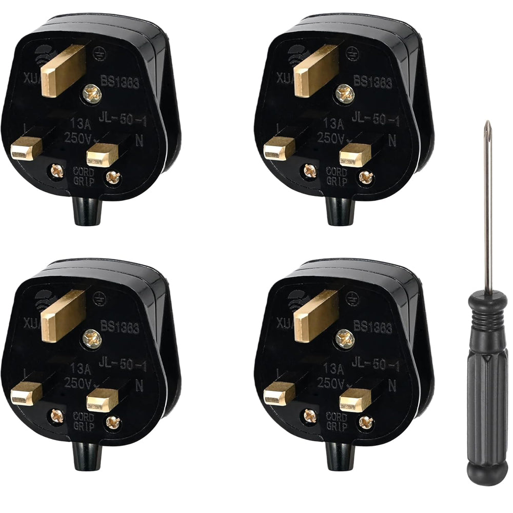 Double Dragon 13A 3-Pin Rewireable Electrical Plug Pack of 4 Black