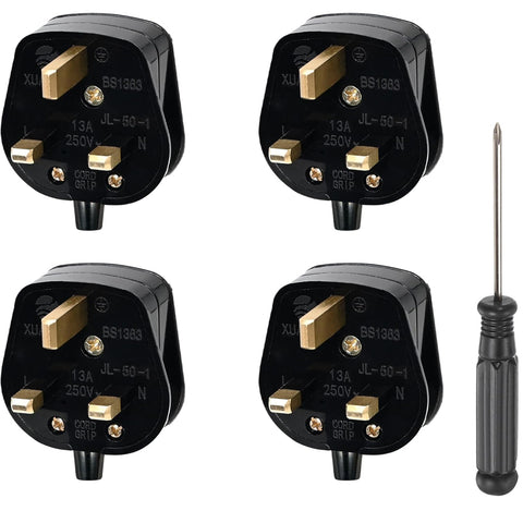 Double Dragon 13A 3-Pin Rewireable Electrical Plug Pack of 4 Black