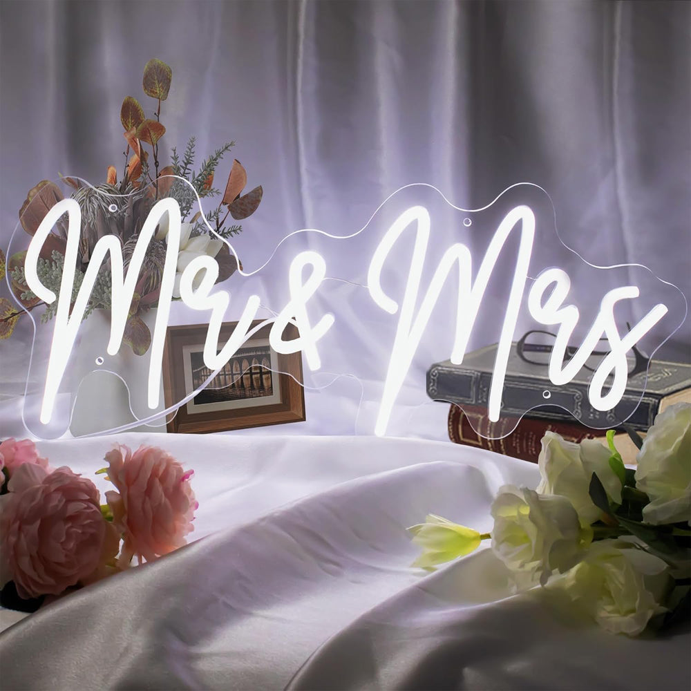 Mr and Mrs 20-Inch LED Neon Wedding Sign, Adjustable Brightness, Modern Decorative Light for Engagement, Bridal Shower, Anniversary, Hen Party and Wedding Reception Decor