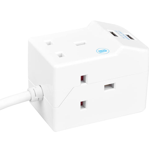 Three Socket Compact Extension Lead with Dual USB, 2m