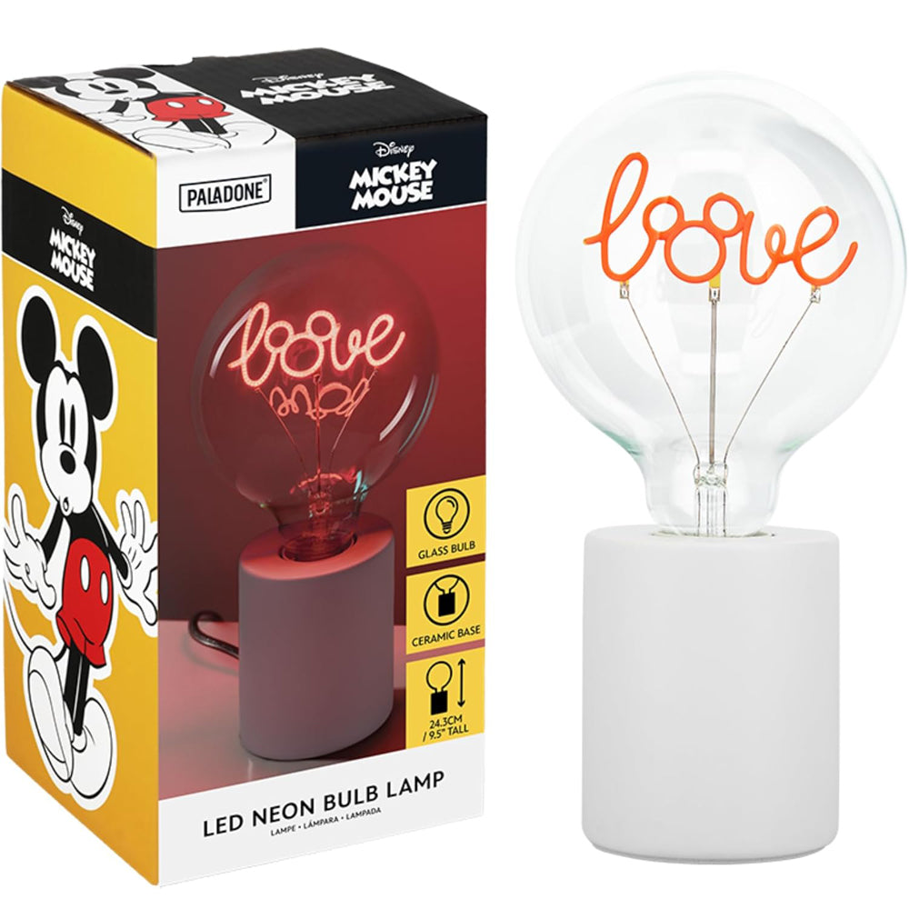 Paladone Disney Mickey Mouse Decorative LED Neon Bulb Lamp - E27 Glass Lightbulb, Officially Licensed Collectible Gift, Fun Light for Bedrooms & Homes, Red