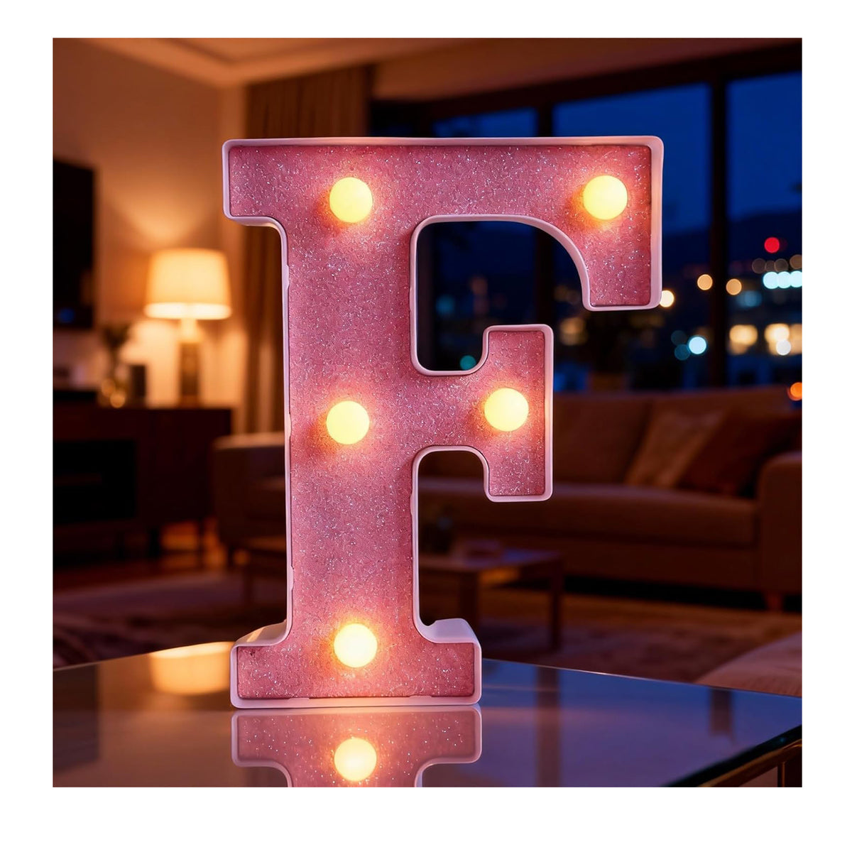 Pink LED Letter F Light – Warm Battery-Powered Night Light