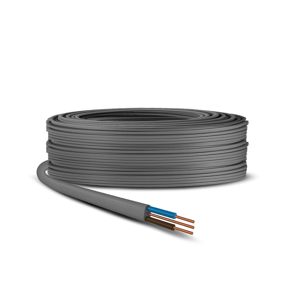 1mm Twin & Earth Flat Grey Electric Cable 10m