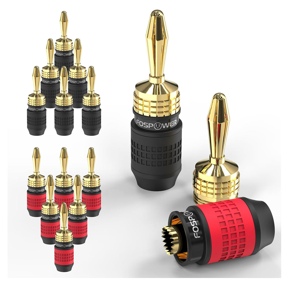 FosPower Deadbolt Banana Plugs 6 Pairs Screwless 24k Gold