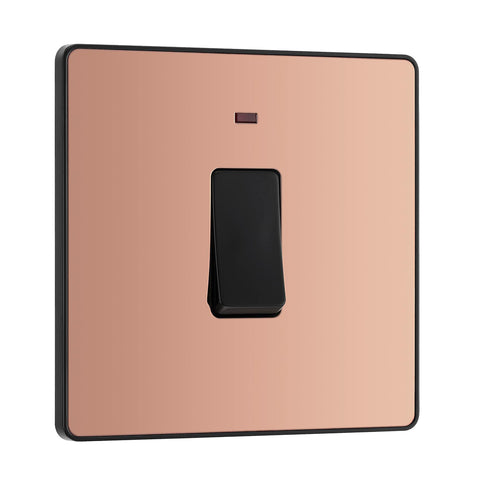 BG Electrical Single Wall Switch with LED Power Indicator, Double Pole, Screwless Front Plate, Round Edges, Evolve, Polished Copper, 20A, PCDCP31B