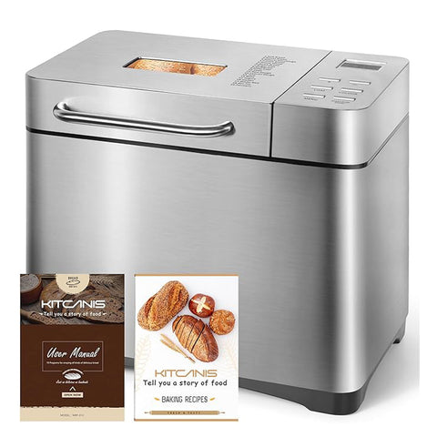 19-in-1 Stainless Steel Bread Maker with Nut Dispenser – 2.2LB Large Bread Machine, Nonstick Pan, LCD Touch Panel, Gluten Free