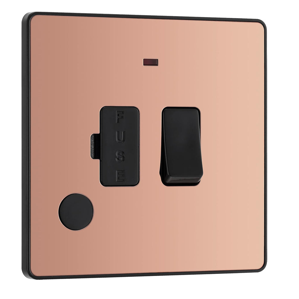 BG Electrical Switched Fused Connection Unit with LED Power Indicator and Flex Outlet, Fused Spur Switch, Double Pole, Screwless Front Plate, Round Edges, Evolve, Polished Copper, 13A, PCDCP52B