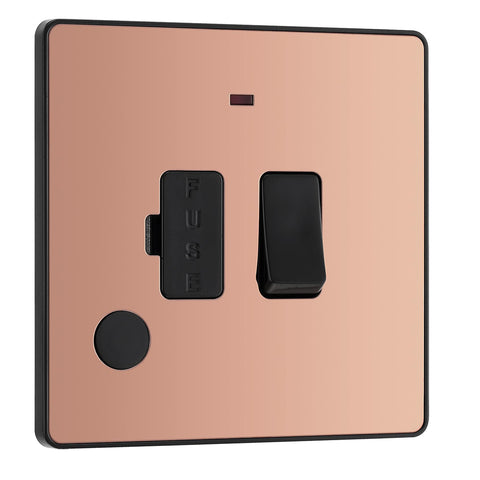BG Electrical Switched Fused Connection Unit with LED Power Indicator and Flex Outlet, Fused Spur Switch, Double Pole, Screwless Front Plate, Round Edges, Evolve, Polished Copper, 13A, PCDCP52B
