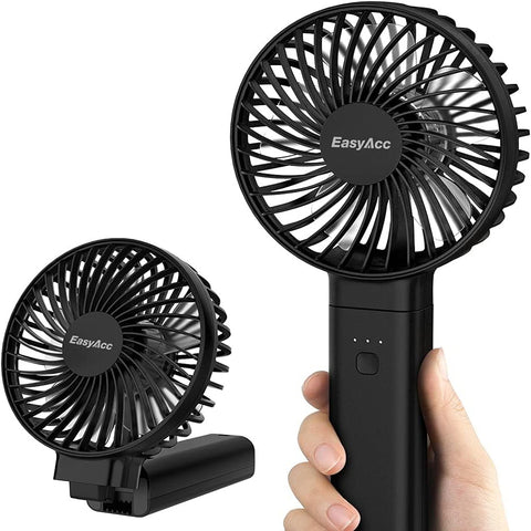 EasyAcc Handheld Fan, Portable USB Fan [Powerful Wind & Quick Cool] Up to 17H 4 Speeds Personal Fan with One Touch Power Off Rechargeable Battery Foldable Adjustable for Home Office Travel-Black