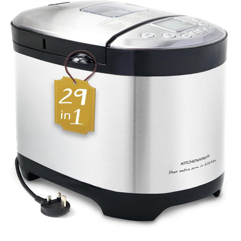 29-in-1 Smart Bread Maker Machine UK Model – Gluten Free, Wholemeal & Homemade Settings – 500g/700g/900g – Stainless Steel Breadmaker with Recipes