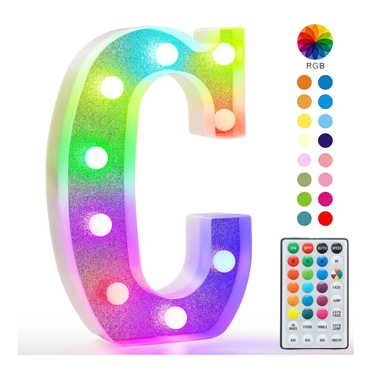 Colorful Light Up Letters, Glitter LED Letter Lights 18 Color Changing Shiny Alphabet Sign Gifts for Girls Women Party Birthday Decorations Remote Night Light Christmas Valentine Wall Table Decor - C