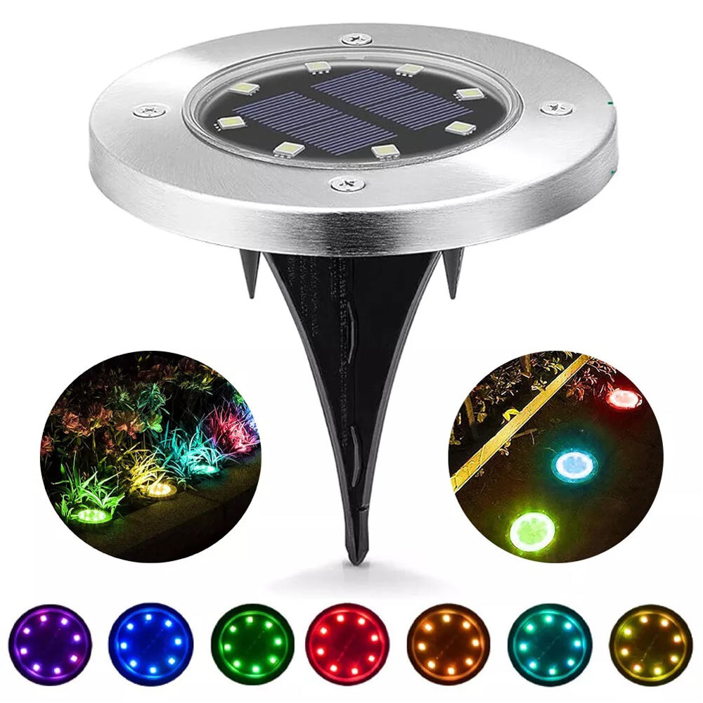 LED Solar Ground Lights Silver – Waterproof Outdoor Garden Pathway Lamps
