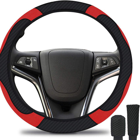 Microfiber Leather Steering Wheel Cover Set – Black & Red