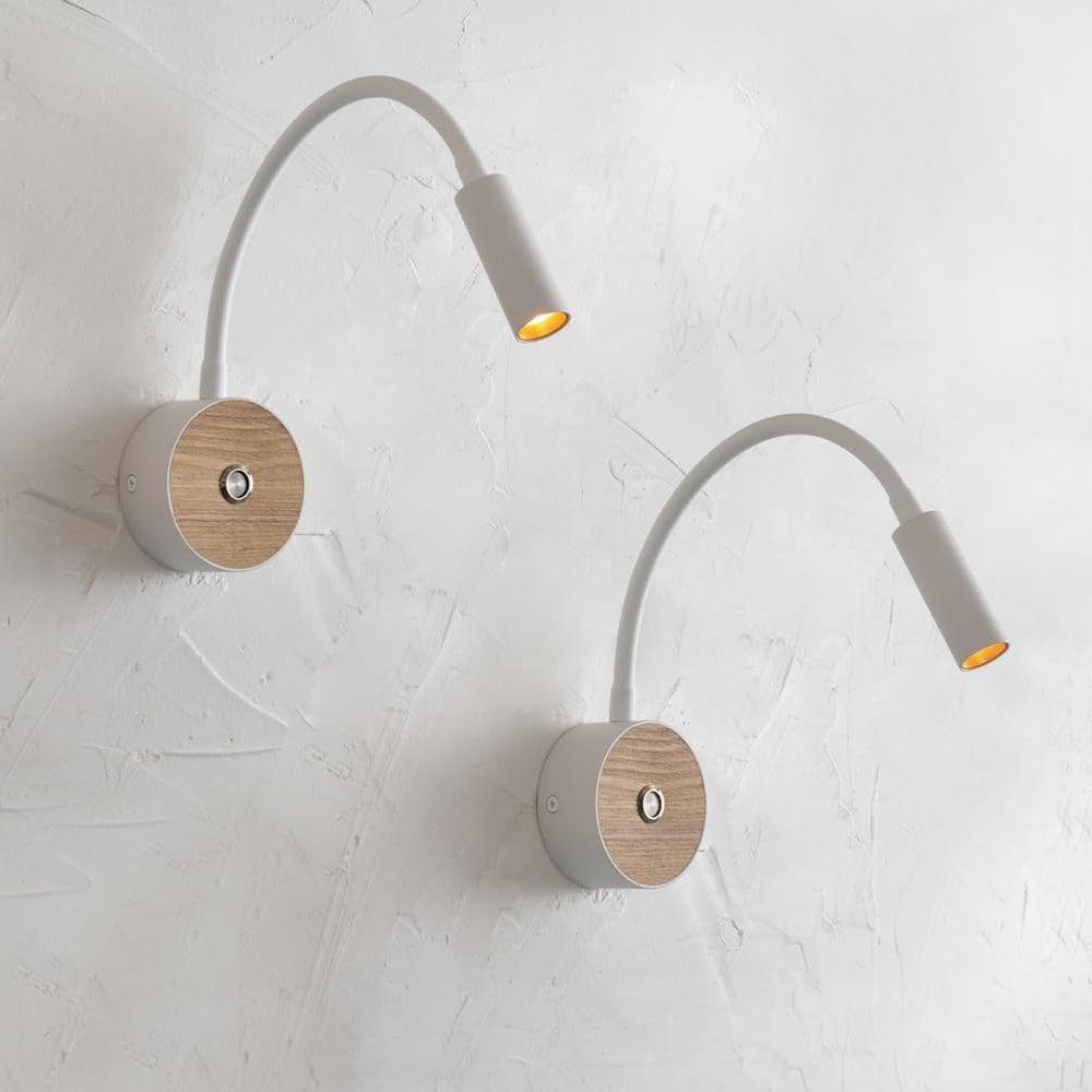 LED Wall Reading Lamp with Switch, Industrial White Wood Lamp, 360 Rotating Gooseneck Lamp, Wall Light for Bedroom, Hallway, Hotel, 3000K