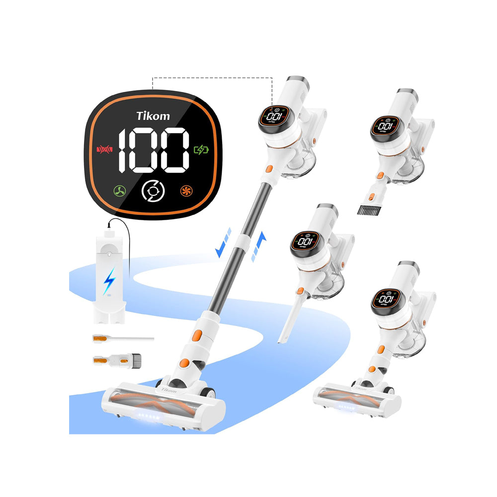 Tikom V500 Cordless Vacuum Cleaner 450W 40KPa Powerful Stick Vac with LED Display, Wall Dock, Handheld for Pet Hair & Floors