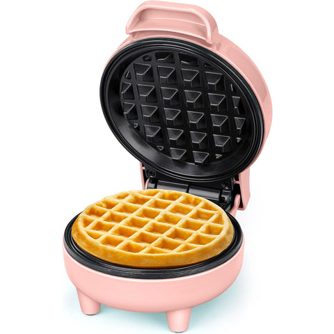 Snailar Mini Waffle Maker – 550W Compact Waffle Iron, Nonstick Coating, Ready Indicator Light, Cool Touch Handle, Easy Clean, Pink
