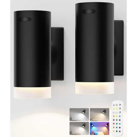 Battery Operated Wall Lights 2 Pack Rechargeable Wall Lights Indoor Touch Dimmable with Remote Control,Magnetic Wall Sconce Lights Battery Black Wireless LED Decor Lighting 3000mAh