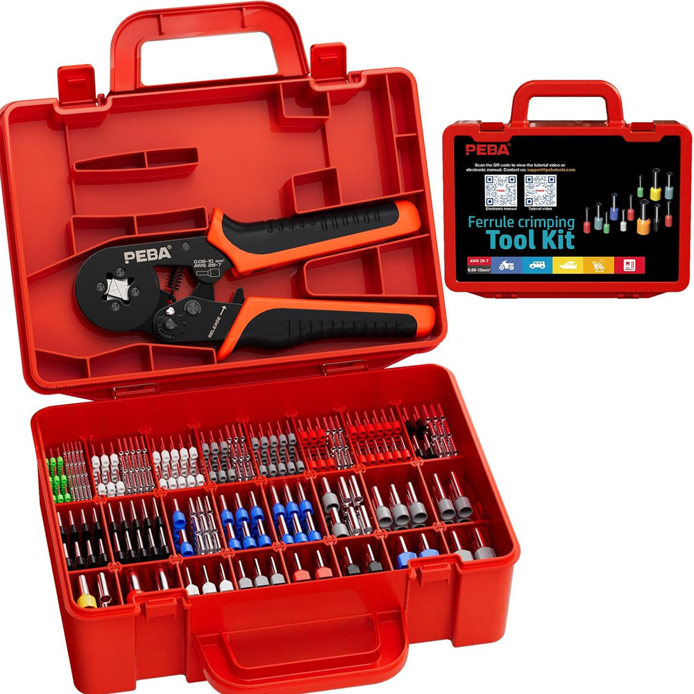Ferrules Wire Crimping Tool Kit 1750pcs, Ferrule Crimper Tool for 0.08-10mm²/AWG28-7 Self-Adjustable, Square Crimp Tool Set with Twin Wire Ferrules, Ratchet Terminal Crimper - Copper Ferrule Kit