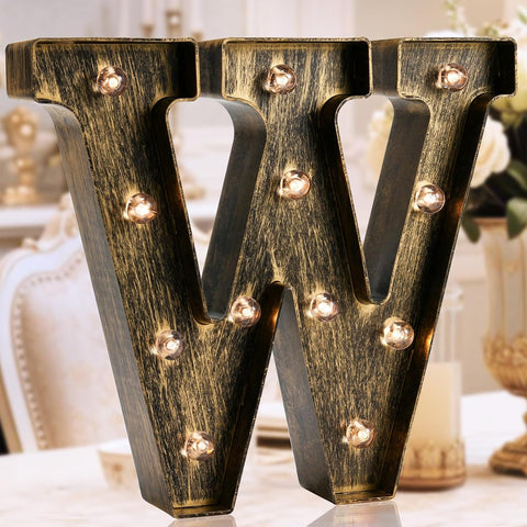 Golden Black LED Marquee Letter W – Vintage Industrial Style