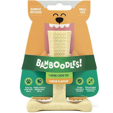 Bamboodles T-Bone Dog Chew Toy – Small | Cheese Flavour | Durable Natural Chew