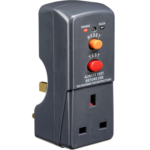 Masterplug Single Socket RCD Safety Adaptor, Black