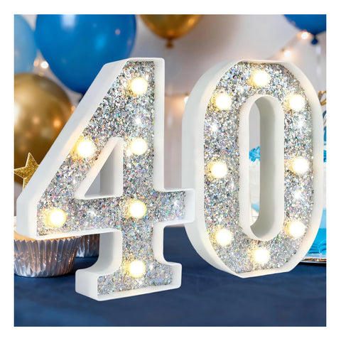 Silver Glitter Marquee Number Light 40 – Battery Powered