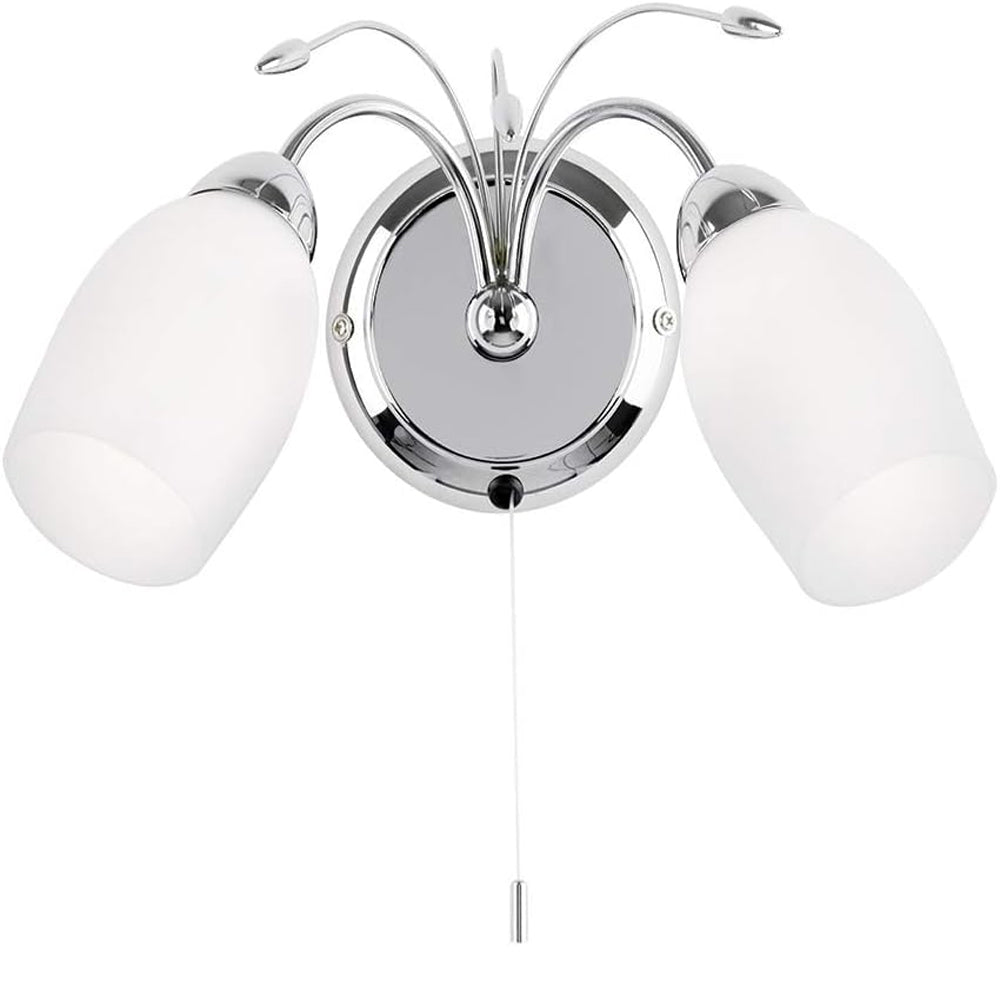 Albert Chrome Twin Wall Light with Pull Cord