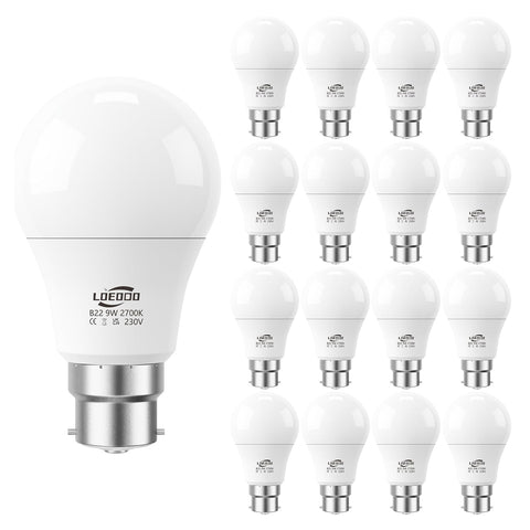 B22 LED Light Bulbs 9W 60W Equivalent Warm White Pack of 16