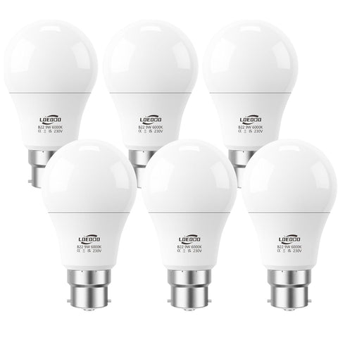 B22 LED Bulbs 60W Equivalent, 9W Cool White 6000K, Pack of 6