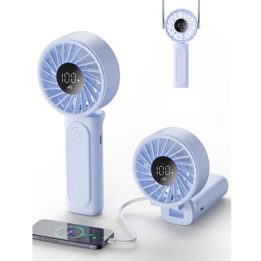 Handheld Fan, Portable Fan with 4000mAh Rechargeable Battery, LED Display Hand Fan with 6 Speeds, Mini Fan 180° Foldable for Home Office Travel Outdoor Bedroom