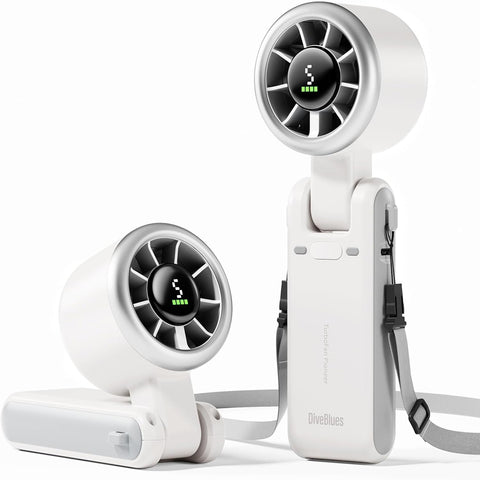 Diveblues Portable Handheld Fan, High-Speed Turbo Portable Fan, LED Display, Up to 12 Hours, 4000mAh Battery, 5 Wind Gear, Rechargeable small Hand Fan for Travel/Commute/Outdoor, Gifts for Women