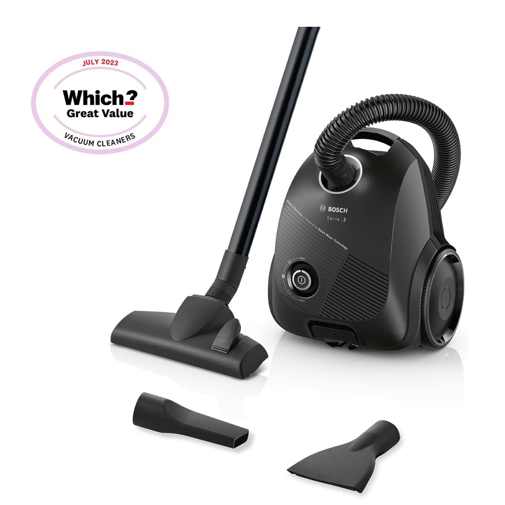 Bosch Serie 2 ProEco Bagged Cylinder Vacuum Cleaner 600W – Lightweight, Compact, Eco-Friendly Design for All Floor Types – Black