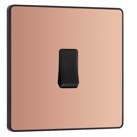 BG Electrical Single Intermediate Wall Light Switch, Screwless Front Plate, Round Edges, Evolve, Polished Copper, 20A, 16AX, PCDCP13B