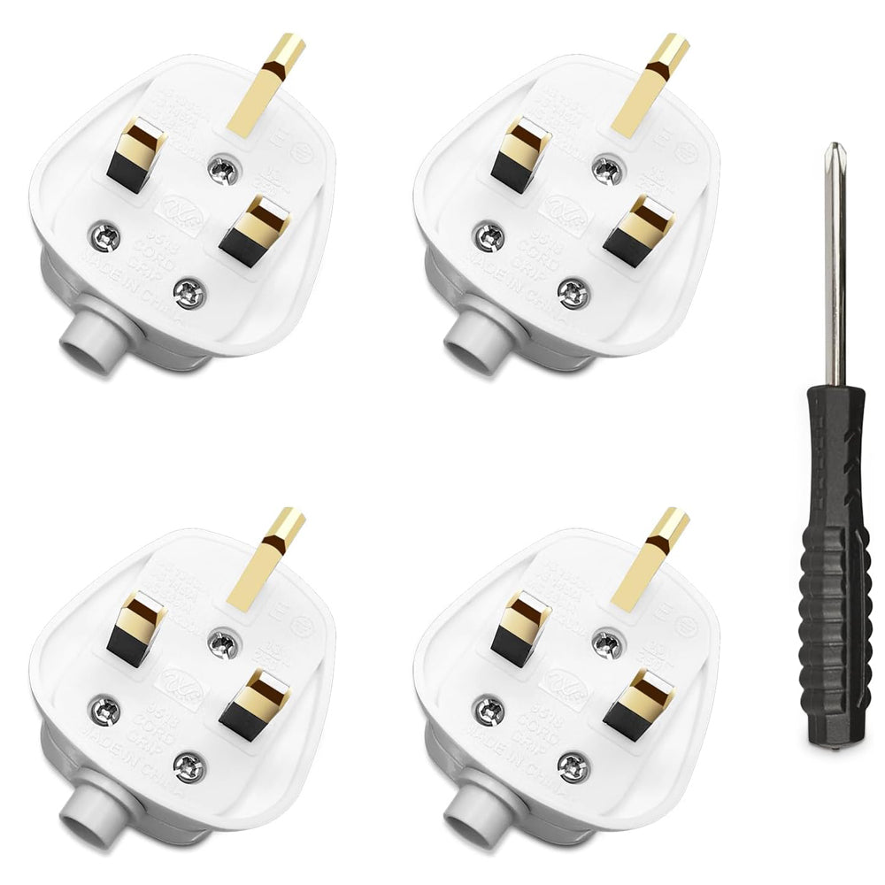 4 Pack 13A Fused UK 3 Pin Plug Rewireable White