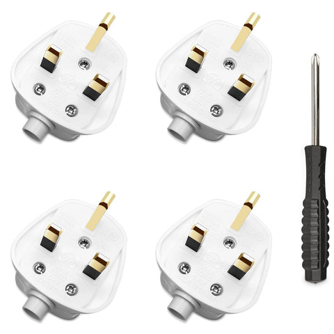 4 Pack 13A Fused UK 3 Pin Plug Rewireable White