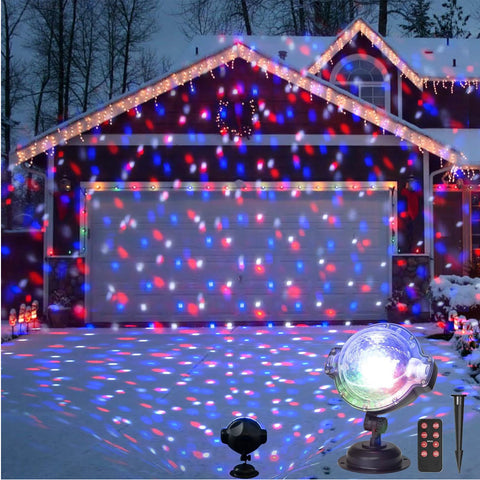 Outdoor Christmas Snowfall Projector Lights – Multicolour Rotating Snow Effect with Moving Points | Festive LED Projection Light for House, Garden & Party Decorations