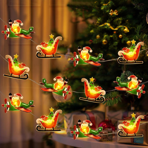 Christmas 10ft 30 LED Santa Sleigh String Lights | Battery Operated Fairy Lights for Indoor & Outdoor Xmas Tree, Window, Patio, Home & Gift Decorations