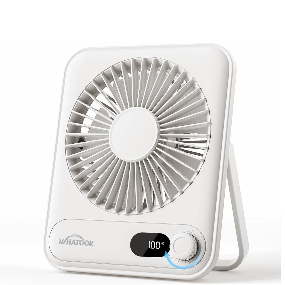 WHATOOK Desk Fan USB: 5000mAh Ultra Quiet 100 Speeds Mini Personal Fans with 24H Long-Lasting Battery, USB-C Fast Charging, LED Display, Child-Safe Grille for Home Office Bedroom Travel Camping