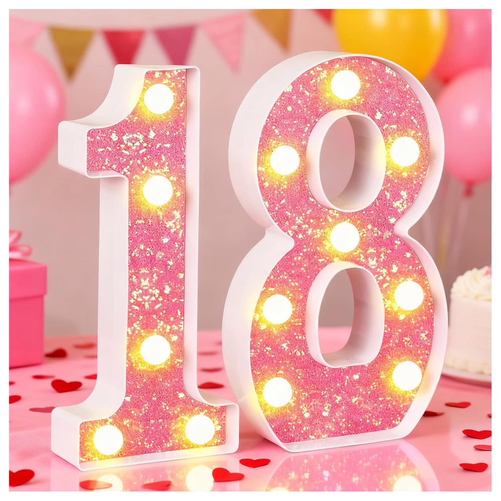 Pink LED Number 18 Marquee Light Decoration