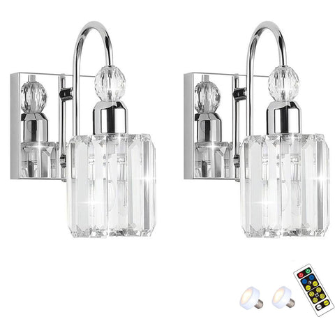 Battery Operated Crystal Wall Sconces with Remote Set of 2