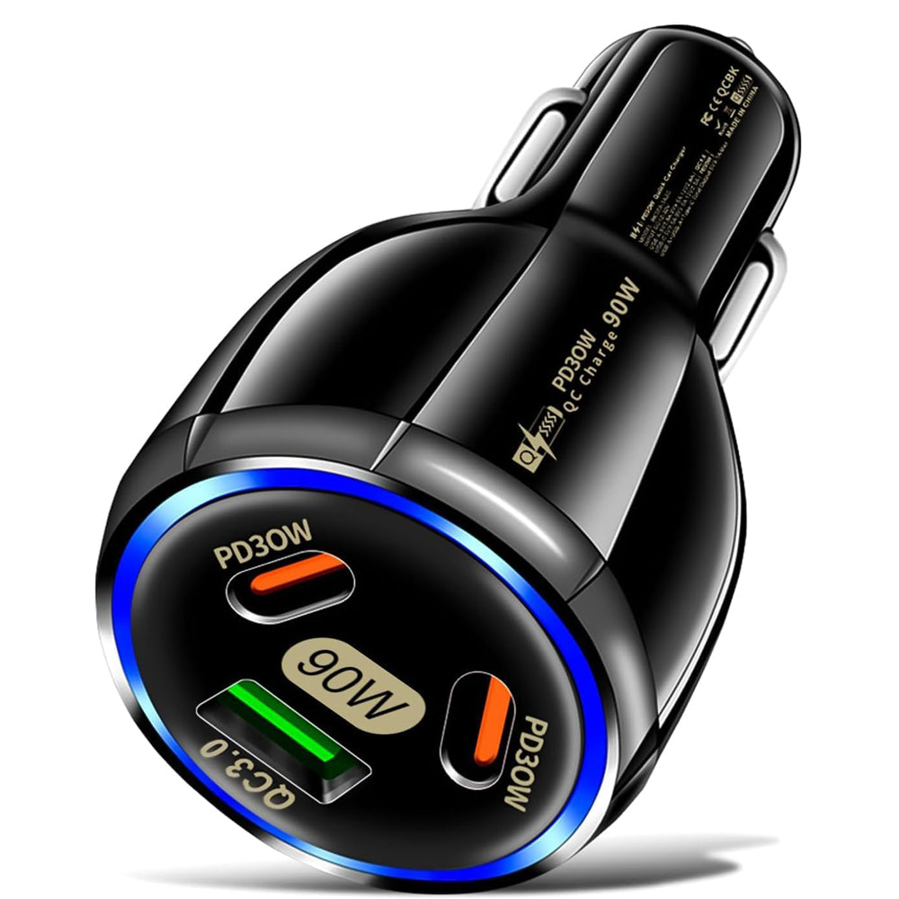 90W 3-Port USB C Fast Car Charger Adapter