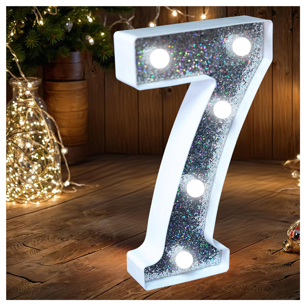 LED Silver Glitter Number Light 7