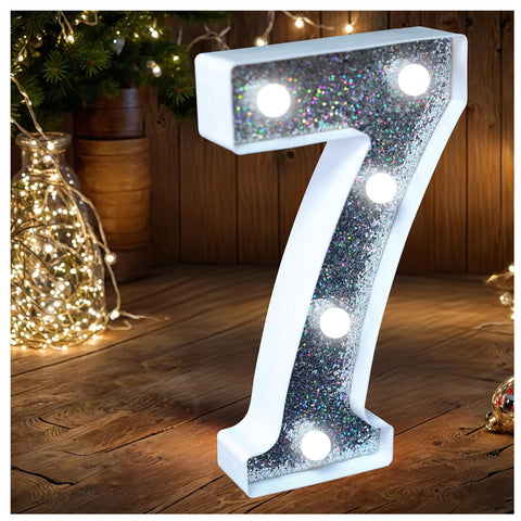 LED Silver Glitter Number Light 7