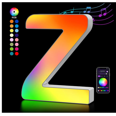 Light Up Letters USB Powered, LED Letter Lights Color Changing Alphabet Sign Gifts for Girls Women Party Birthday Decorations, APP Control, Night Light Christmas Valentine Wall Table Decor - Z