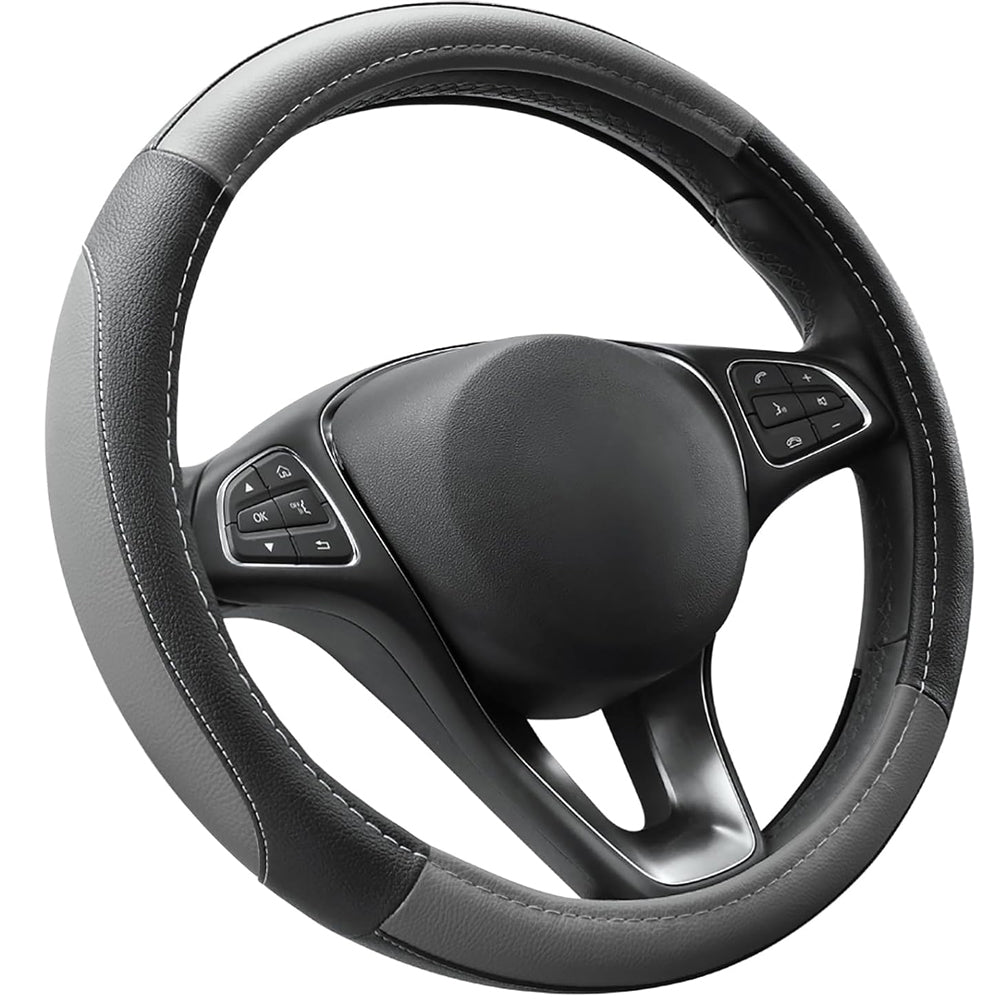 COFIT Microfiber Leather Steering Wheel Cover Grey and Black