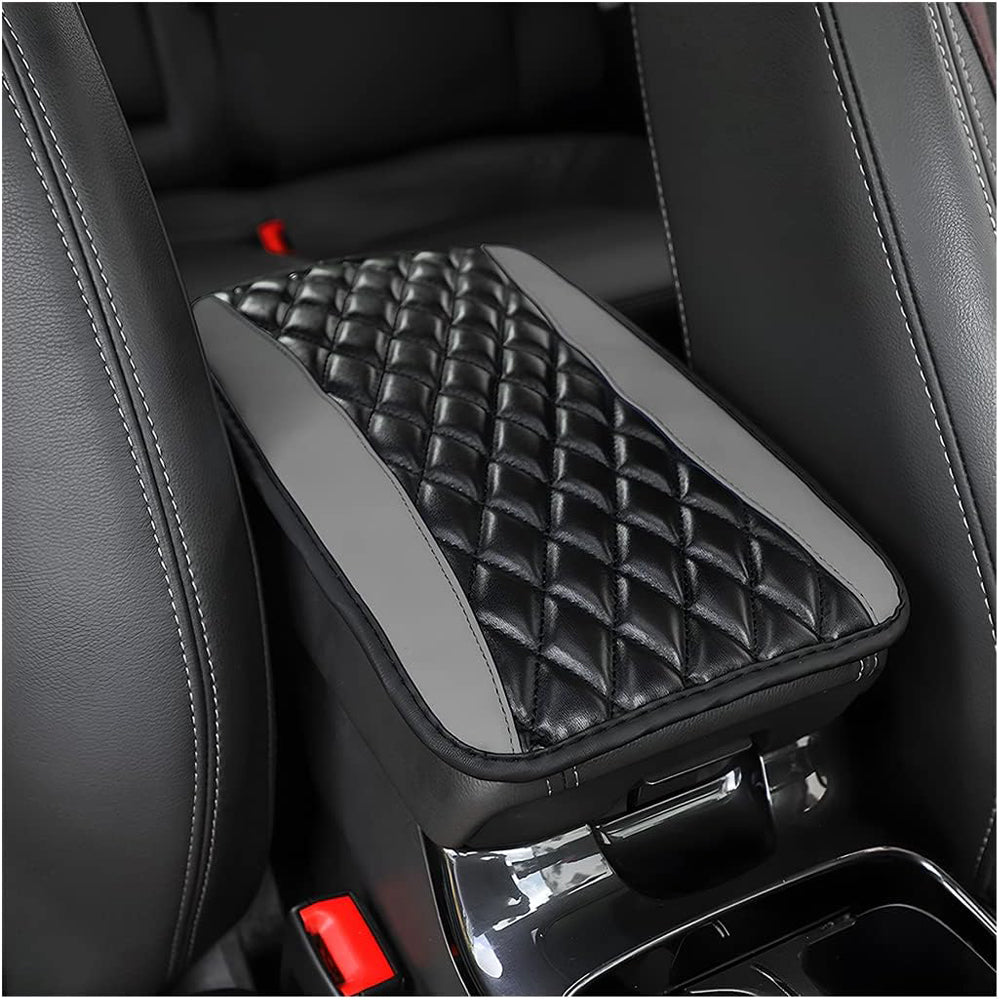 CGEAMDY Grey Car Center Console Cushion Pad – PU Leather Armrest Cover