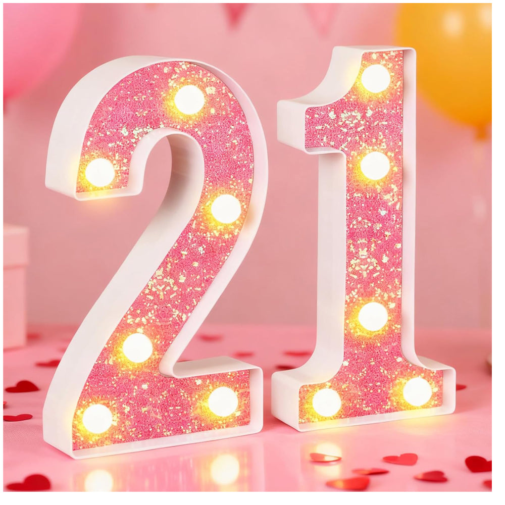 Pink LED Marquee Number 21 Birthday Light