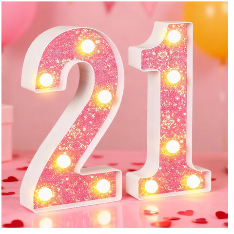 Pink LED Marquee Number 21 Birthday Light