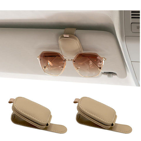 Magnetic Leather Sunglasses Holder for Car Visor – 2 Pack Beige